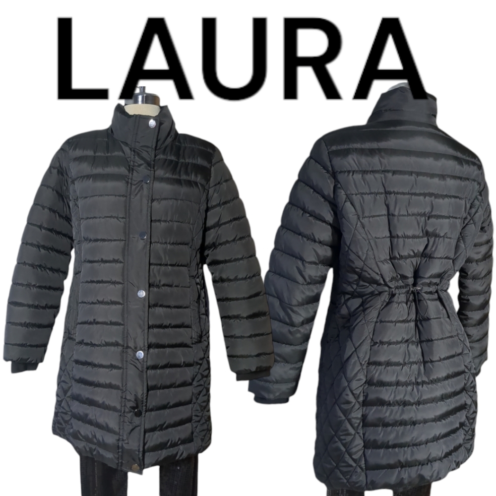LAURA Petite Black  Quilted Winter Coat Size M